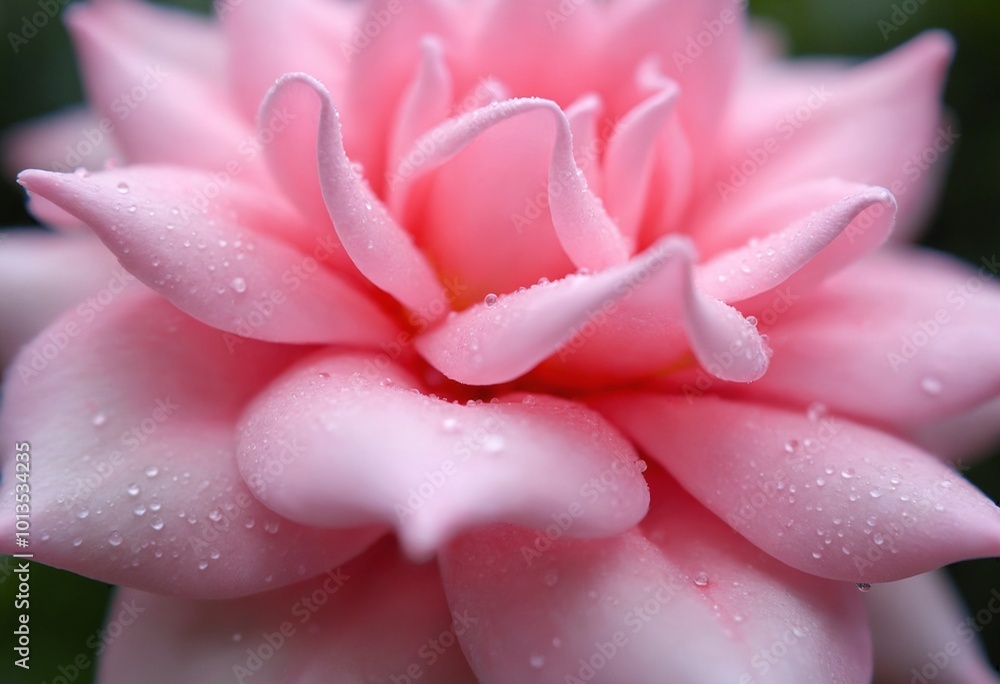 A tight shot of a pink flower, adorned with dewdrops on its petals The petals exhibit a captivating blend of pink and white A tight shot of a pink flower, adorned with dewdrops on its petals The petals exhibit a captivating blend of pink and white
