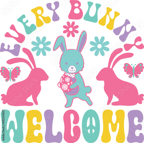 Easter day special typography retro wavy groovy t-shirt design