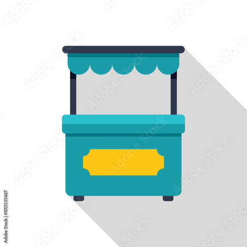 Turquoise blue mobile food vending cart with yellow sign for branding, selling snacks, beverages and street food at outdoor events
