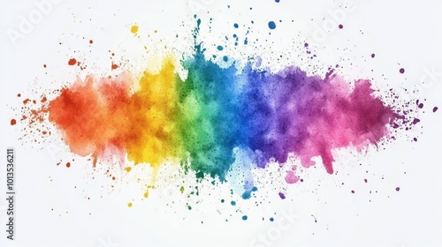 Abstract Watercolor Rainbow Splashes on White Background