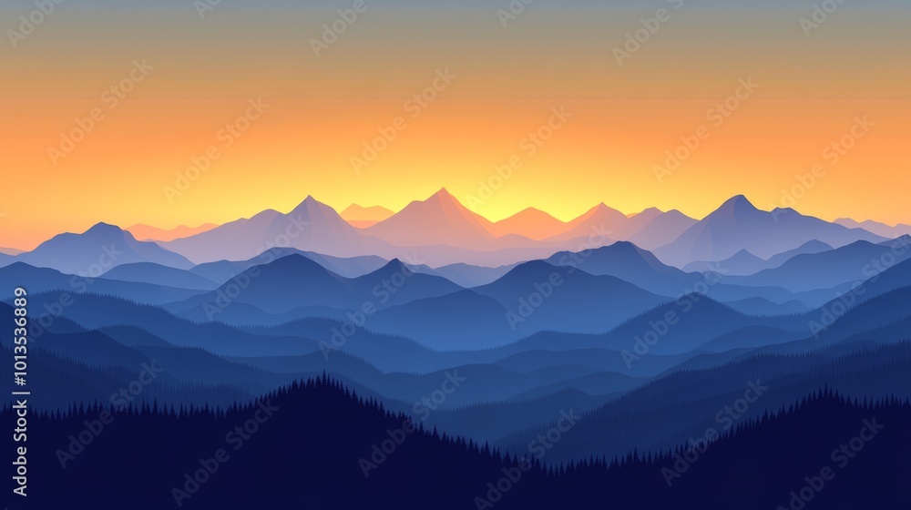 Fototapeta premium Majestic Mountain Range Silhouette at Sunset