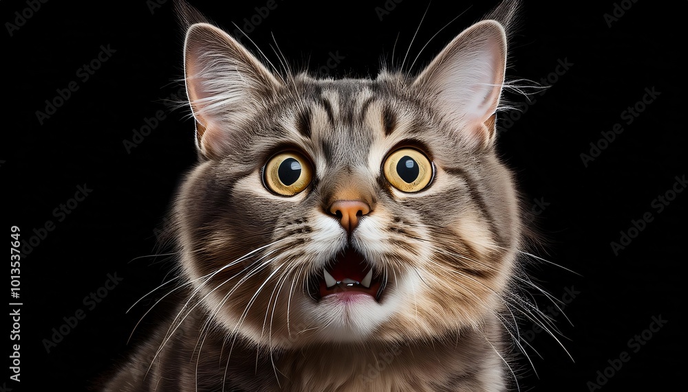Portrait of a surprised cat opening mouth on black background Portrait of a surprised cat opening mouth on black background