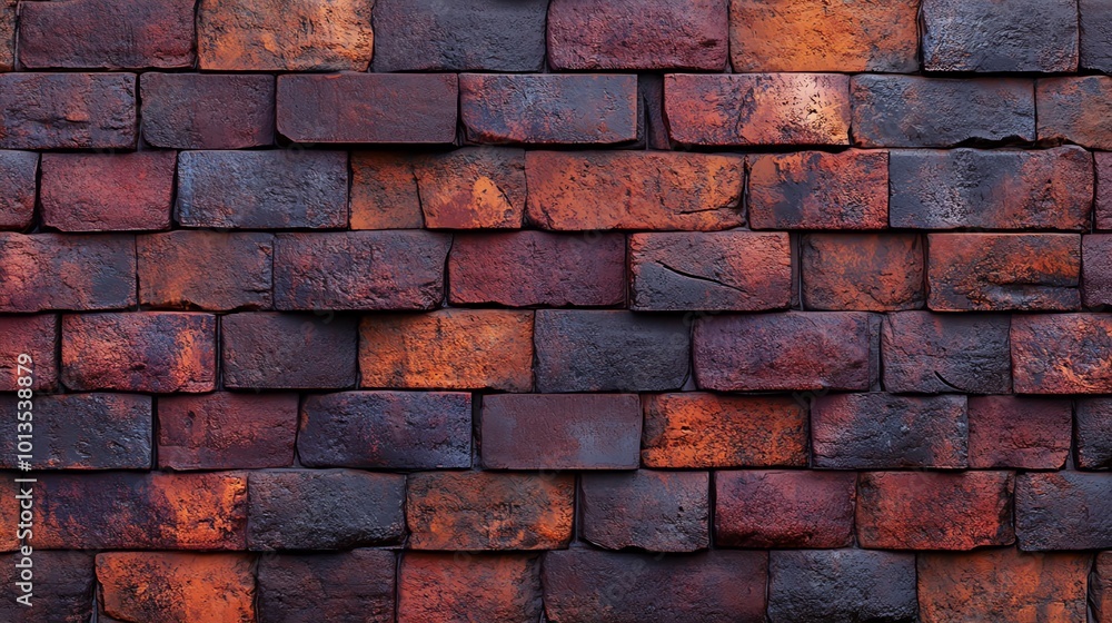 A close-up view of a brick wall with various shades of red and brown. A close-up view of a brick wall with various shades of red and brown.