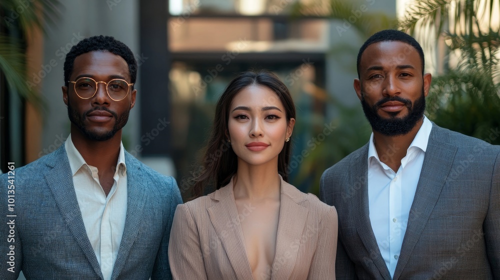 Diverse business team in city, partnership, Generative AI Diverse business team in city, partnership, Generative AI
