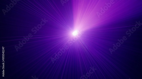 A bright, white light emanates from the center of the image, radiating outward in a starburst pattern with a purple gradient background.