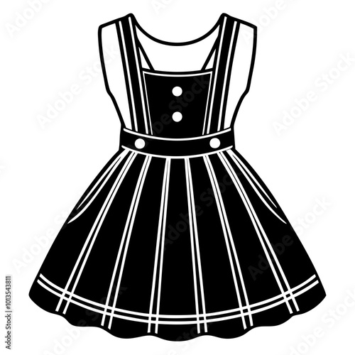 Pinafore fashion flat sketch template. Kids Jumper Dress Technical Fashion Illustration.