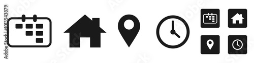 location, clock, calendar, home, logo icon for activity reminder, vector for making activity schedule