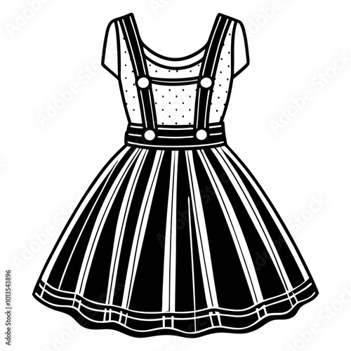 Pinafore fashion flat sketch template. Kids Jumper Dress Technical Fashion Illustration.