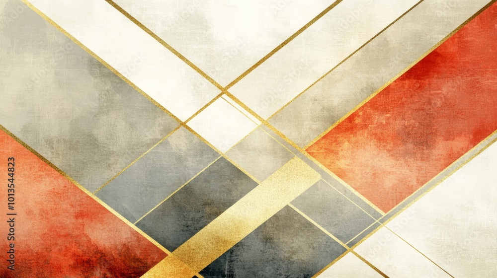 Abstract Geometric Background with Gold Lines and Watercolor Textures Abstract Geometric Background with Gold Lines and Watercolor Textures