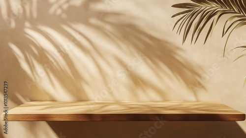 Blank Brown Wooden Counter Table in Soft photo