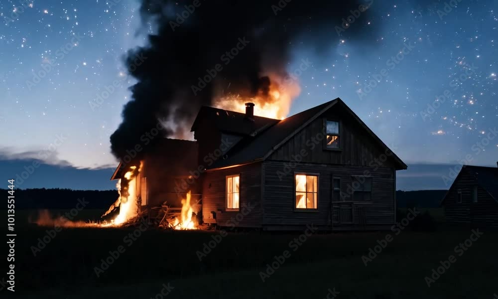 House engulfed in flames during night fire in rural area
House engulfed in flames during night fire in rural area