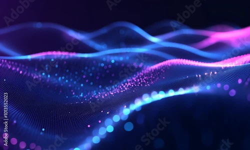 Abstract digital landscape with blue and pink lights