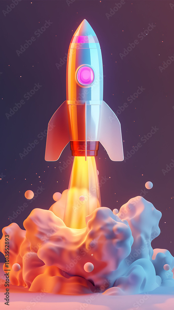 3D Icon of Rocket in Isometric Style with Gradient Colors 3D Icon of Rocket in Isometric Style with Gradient Colors
