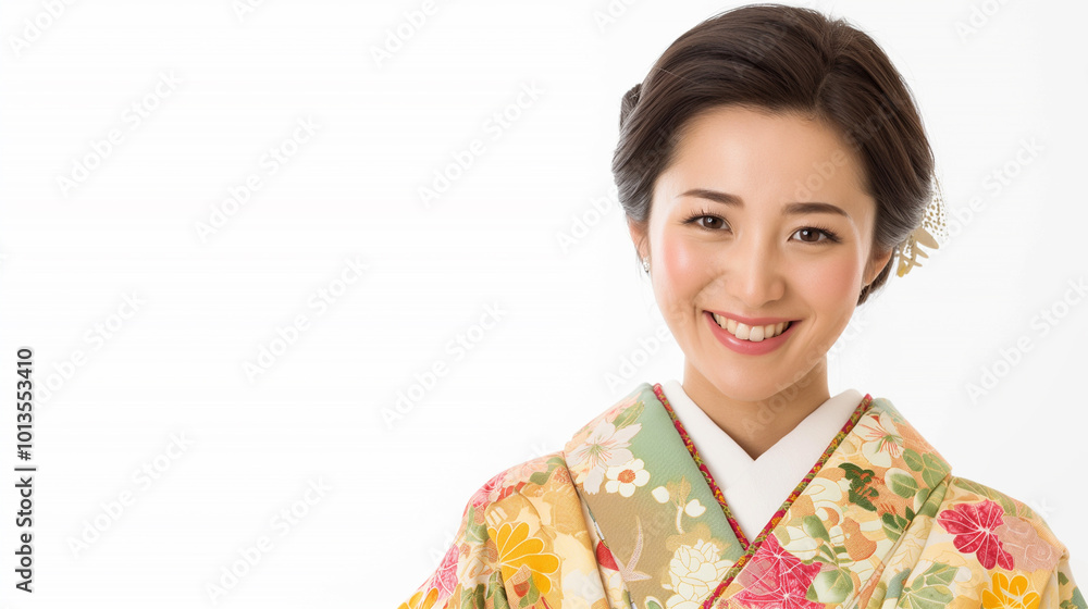 着物姿の笑顔の若い日本人女性 着物姿の笑顔の若い日本人女性