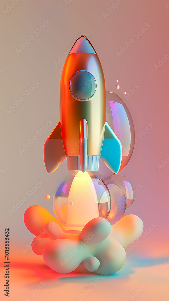 3D Rocket Icon Flying in Isometric Gradient Design 3D Rocket Icon Flying in Isometric Gradient Design