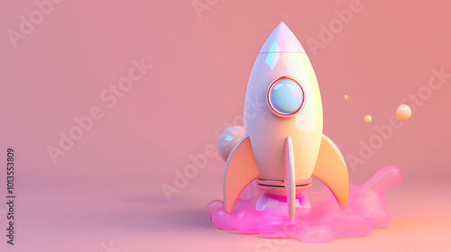 Isometric 3D Icon of a Rocket Flying in Gradient Style