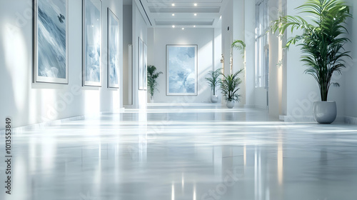 Modern Interior Design White Hallway with Light Reflections 3D Illustration