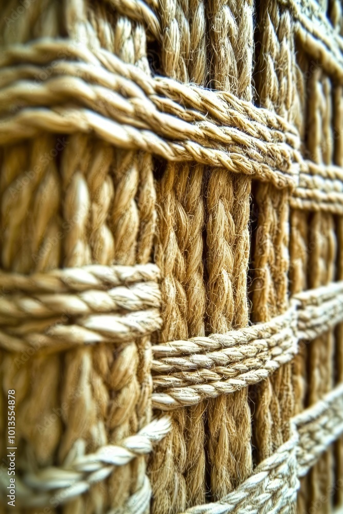 Close-up of Interwoven Natural Fiber Ropes