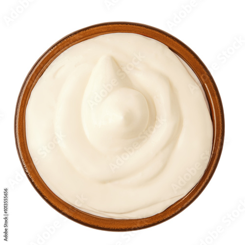 Bowl of Mayonnaise isolated on white background. Sour Cream, Mayonaise, Yogurt  Top view. Flat lay.. photo