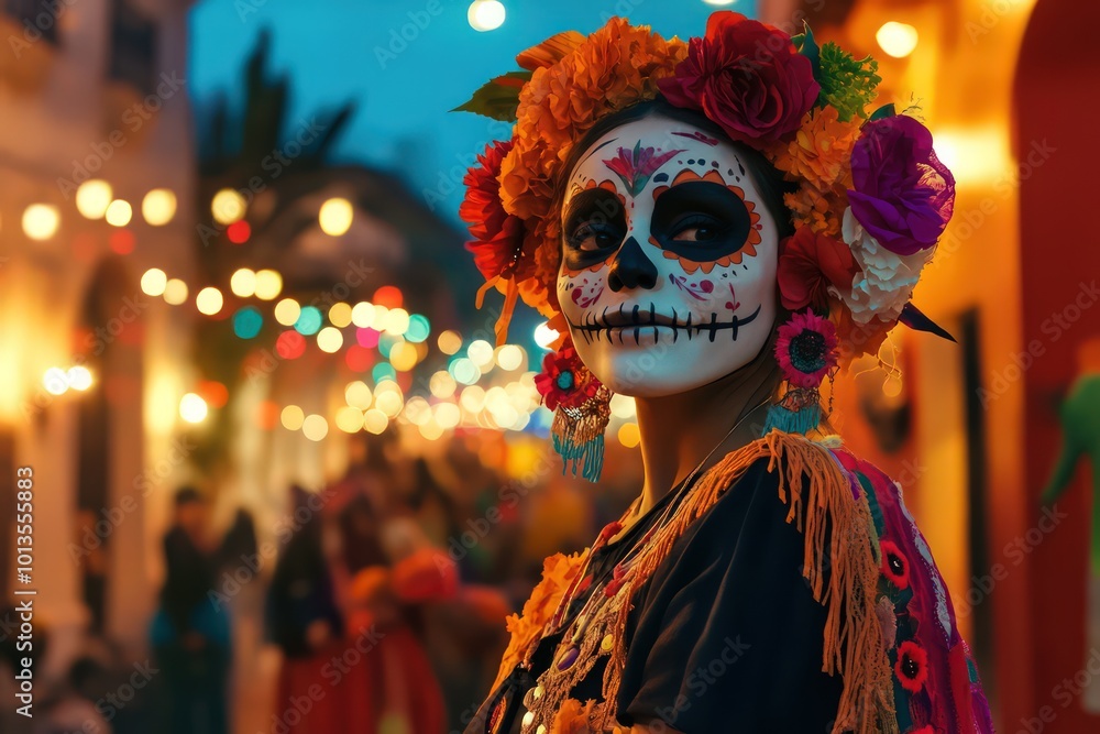 A Dia de Muertos procession with traditional music. A Dia de Muertos procession with traditional music.