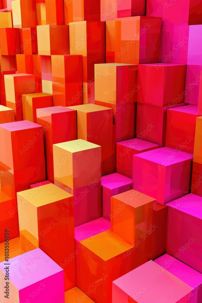 Abstract Geometric Pattern of Red, Orange, and Pink Cubes Abstract Geometric Pattern of Red, Orange, and Pink Cubes