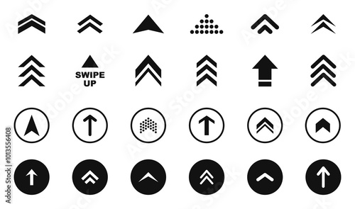 Swipe icon set. Swipe up arrow icons. Arrow buttons for social media. Scroll pictogram. Web icons. Vector illustration.