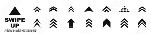 Swipe icon set. Swipe up arrow icons. Arrow buttons for social media. Scroll pictogram. Web icons. Vector illustration.
