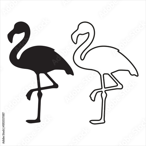 Two flamingos  silhouette vector on white background 