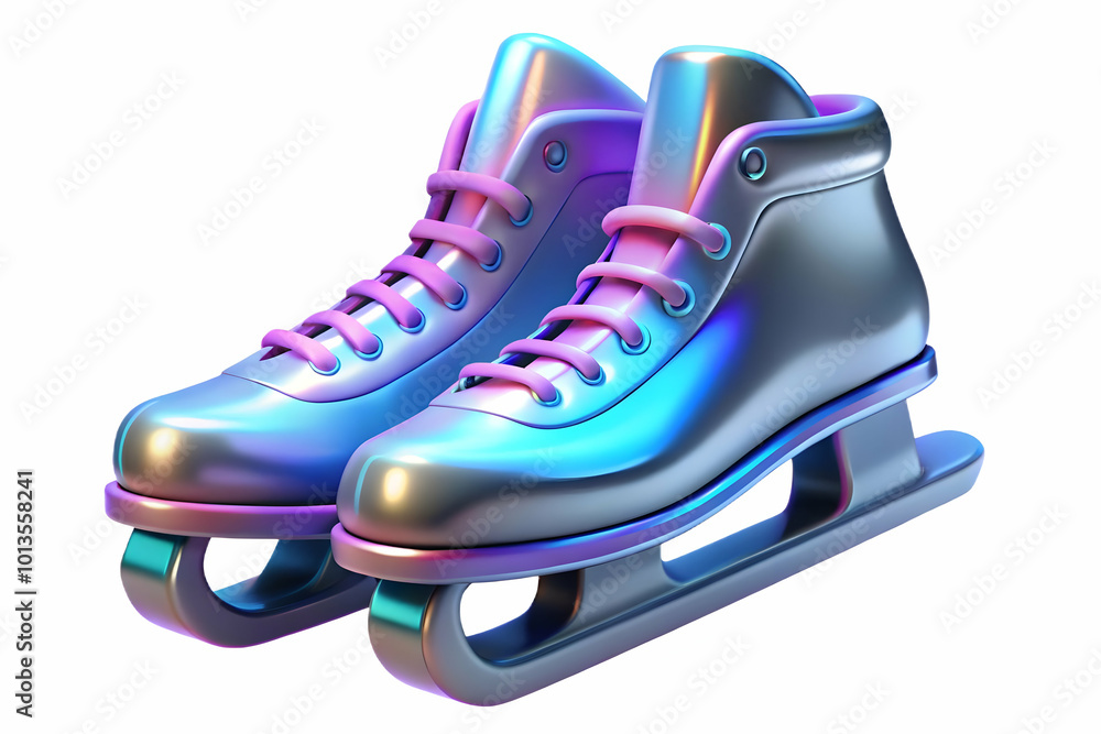 3D Macro of Glowing Digital Ice Skates with Neon Blades � Futuristic High-Tech Design Captured in Extreme Close-Up on White Background 3D Macro of Glowing Digital Ice Skates with Neon Blades � Futuristic High-Tech Design Captured in Extreme Close-Up on White Background