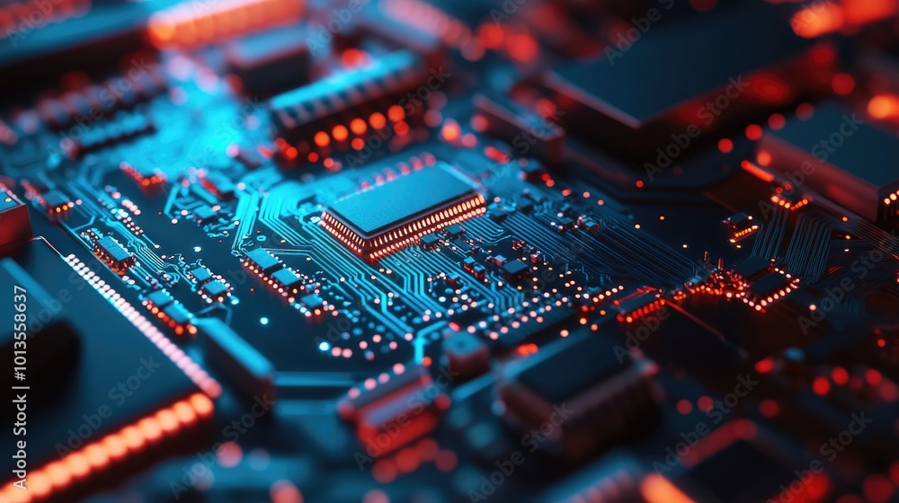 A high-resolution close-up of a circuit board with microchips and intricate wiring, showcasing the complexity of modern electronics. A high-resolution close-up of a circuit board with microchips and intricate wiring, showcasing the complexity of modern electronics.