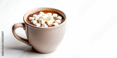 Cozy Hot Chocolate Mug Vector with Marshmallows on White Background - Perfect for Winter Beverages and Minimalistic Infographics