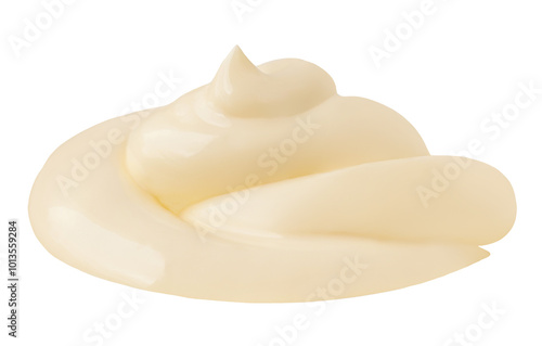 Mayonnaise sauce or salad dressing isolated. Twisted  mayonnaise sauce smear closeup photo