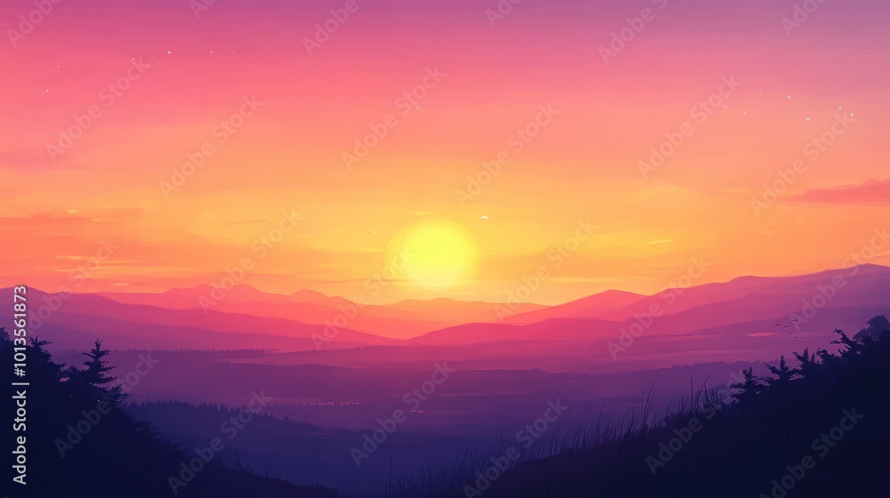 A stunning sunset background with warm tones of orange, pink, and purple, fading into the horizon, creating a peaceful and beautiful atmosphere A stunning sunset background with warm tones of orange, pink, and purple, fading into the horizon, creating a peaceful and beautiful atmosphere