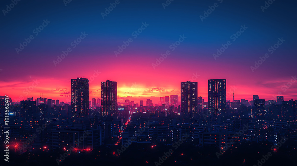 Minimalist Cityscape at Dusk with Vibrant Skies Minimalist Cityscape at Dusk with Vibrant Skies