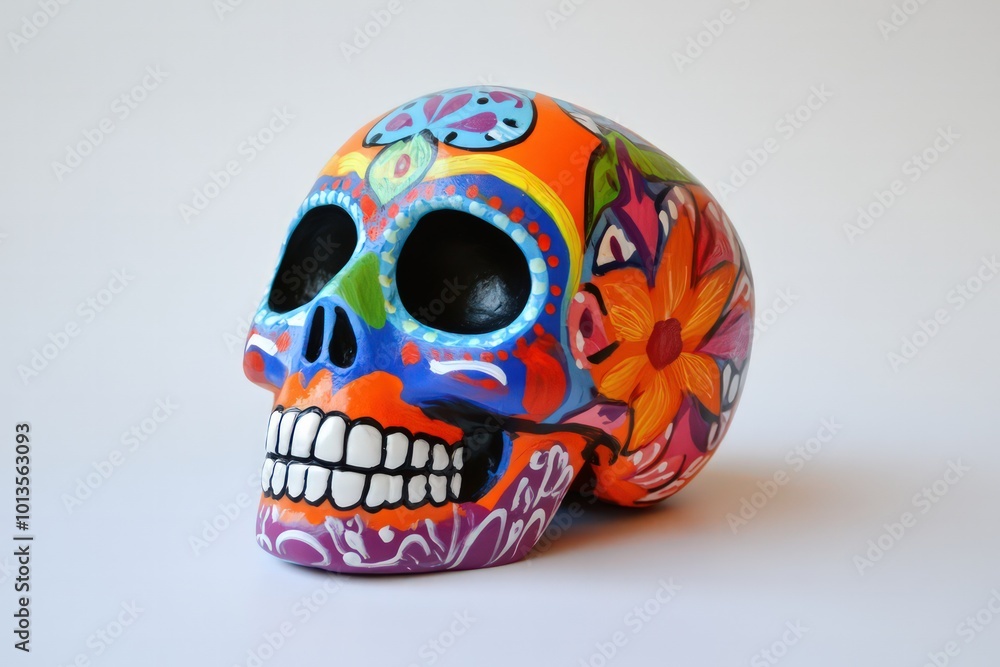 A sugar skull in various bright colors. A sugar skull in various bright colors.