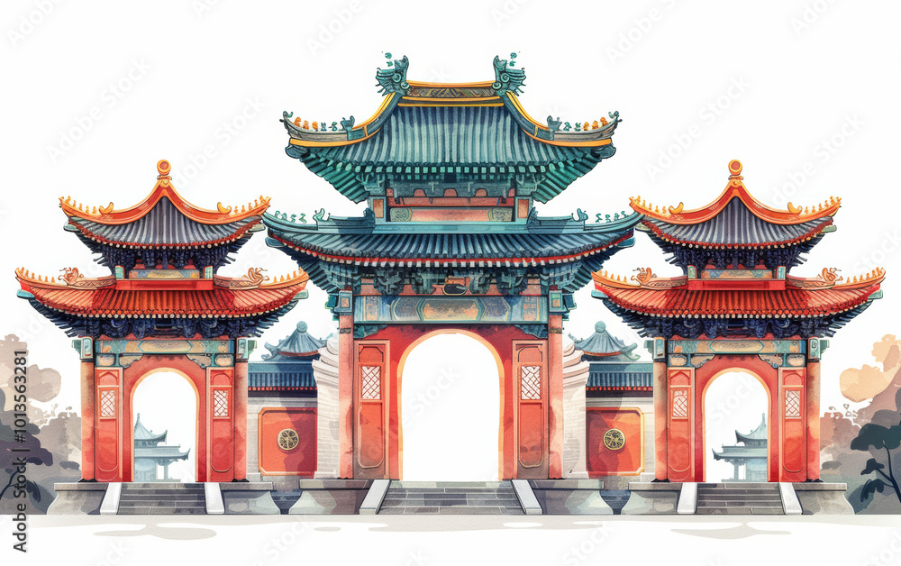 Chinese traditional ancient architecture art illustration Chinese traditional ancient architecture art illustration