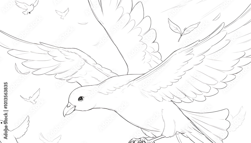 A majestic white dove, emblem of serenity and peaceful coexistence, majestically soars through a brilliant cerulean sky A majestic white dove, emblem of serenity and peaceful coexistence, majestically soars through a brilliant cerulean sky