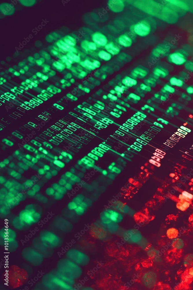 Close-up of a computer screen displaying green and red numbers and symbols Close-up of a computer screen displaying green and red numbers and symbols
