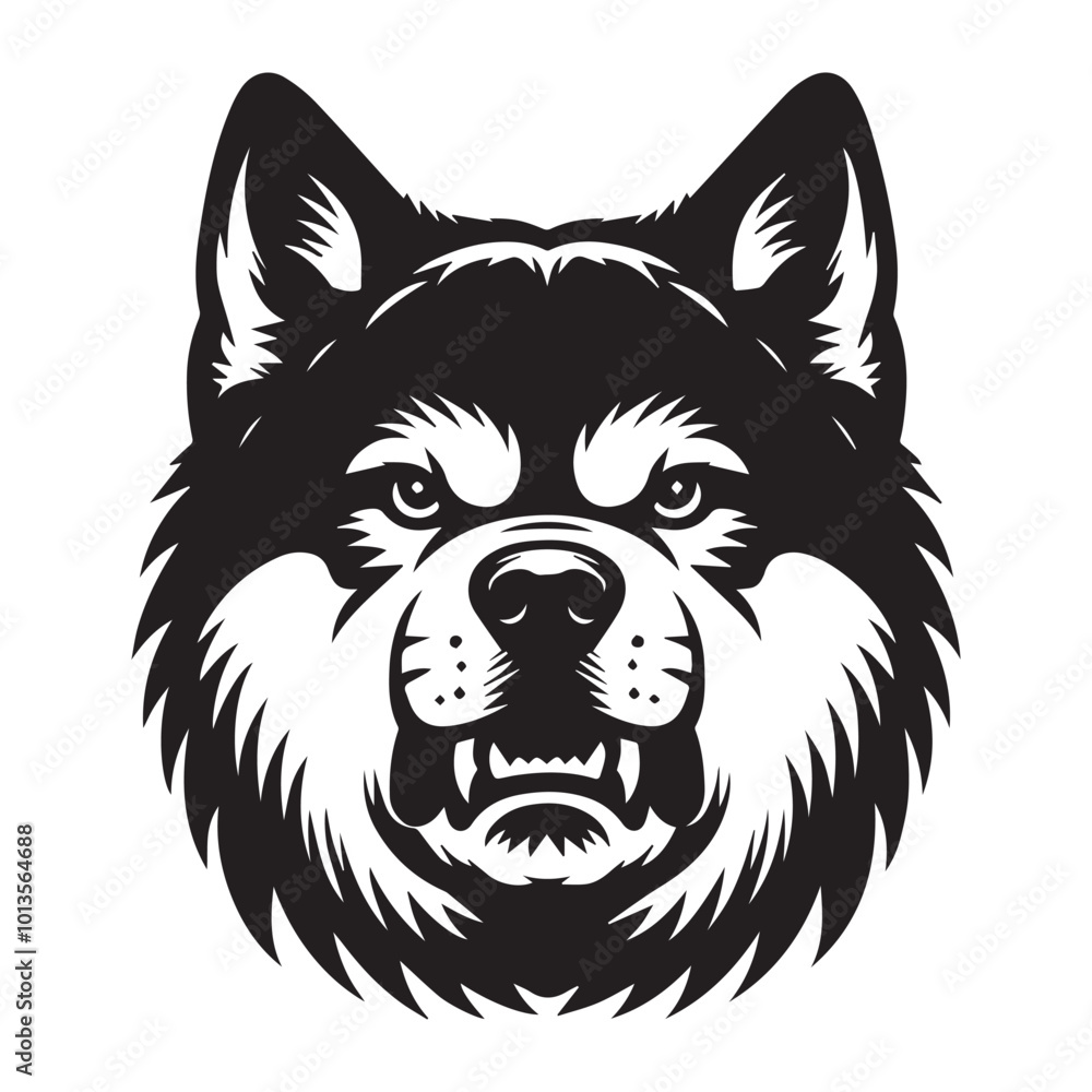 Obraz premium Akita Dog Face Clipart Design - Dog Head Logo - Akita Vector illustration in black and white 