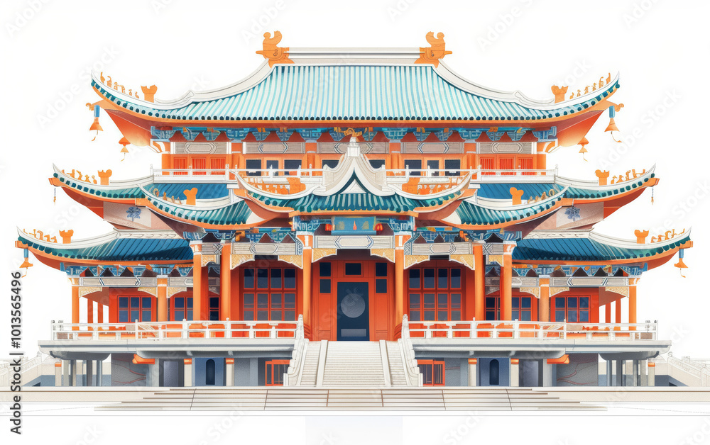 Fototapeta premium Chinese traditional ancient architecture art illustration