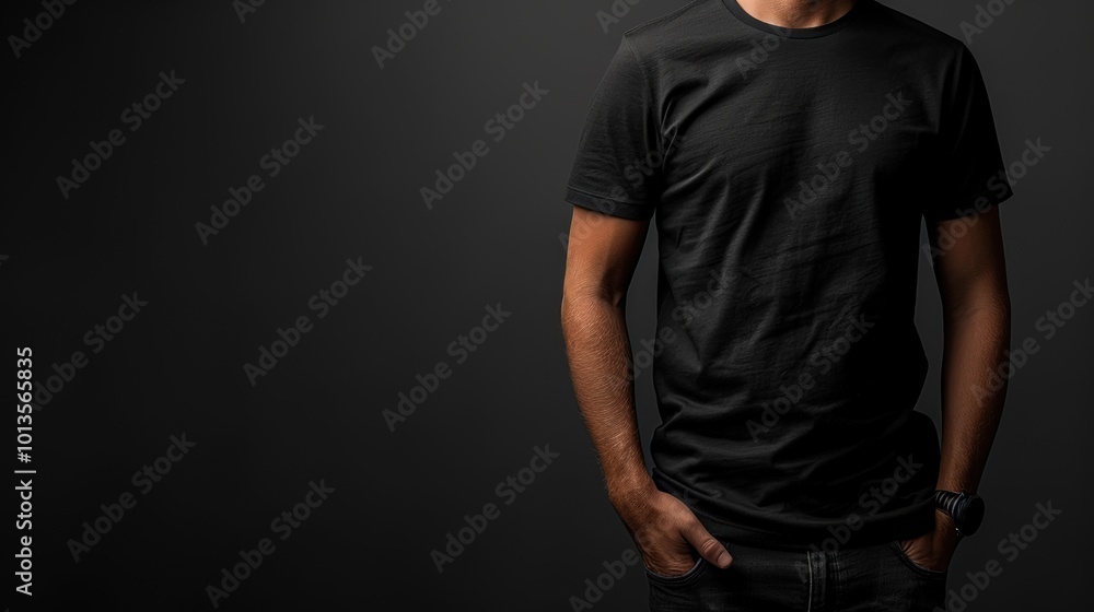 Person in Black T-Shirt Posing in Minimalist Style Person in Black T-Shirt Posing in Minimalist Style