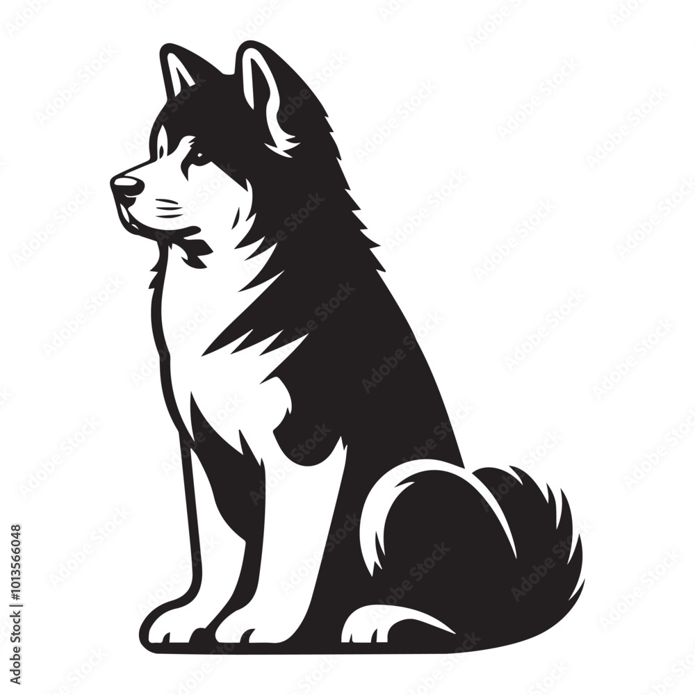 Obraz premium Akita Dog Sitting Vector illustration in black and white 