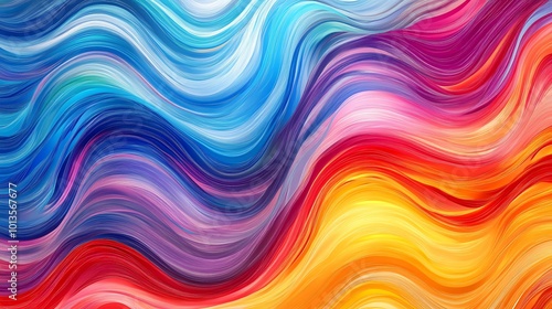 Abstract colorful background with wavy lines of blue, purple, red, orange, and yellow.