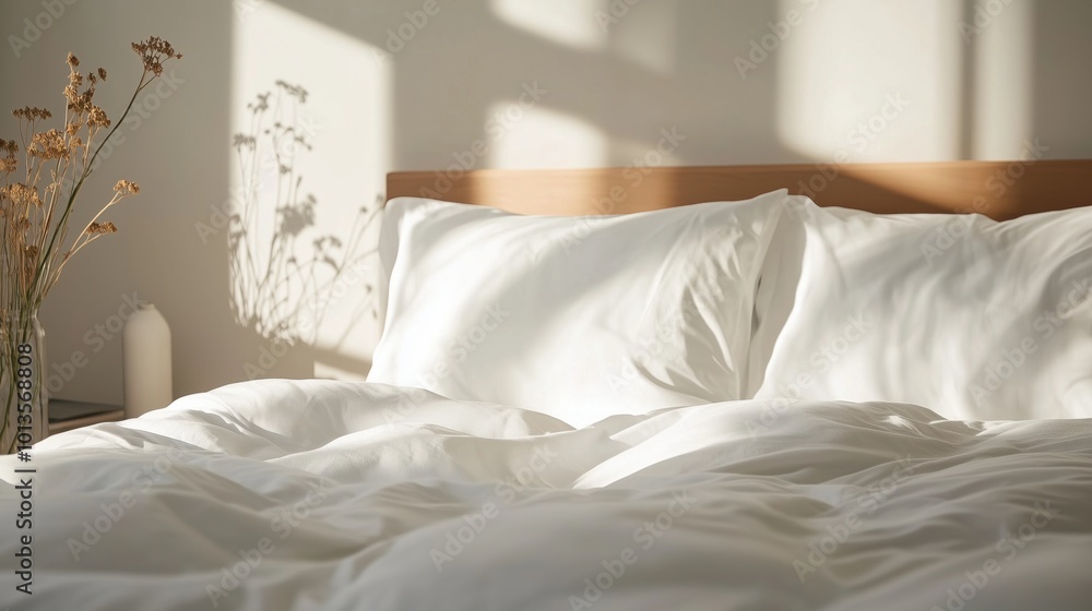White duvet cover on a bed, close-up. White duvet cover on a bed, close-up.