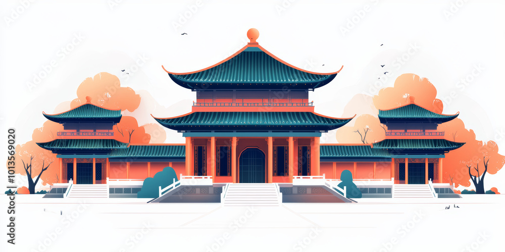 Fototapeta premium Chinese traditional ancient architecture art illustration