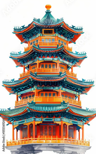 Chinese traditional ancient architecture art illustration