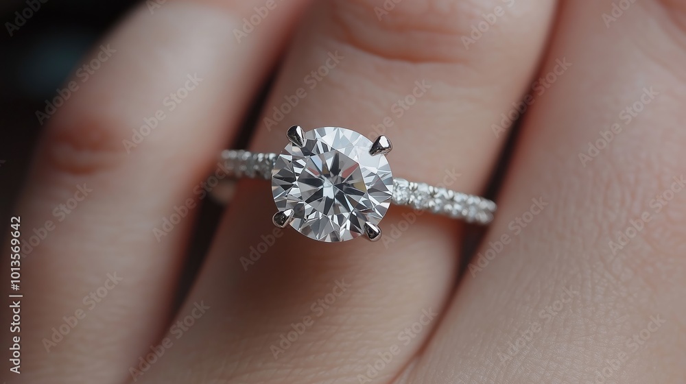 Perfect engagement ring with diamond on a woman's finger. Close-up. Perfect engagement ring with diamond on a woman's finger. Close-up.