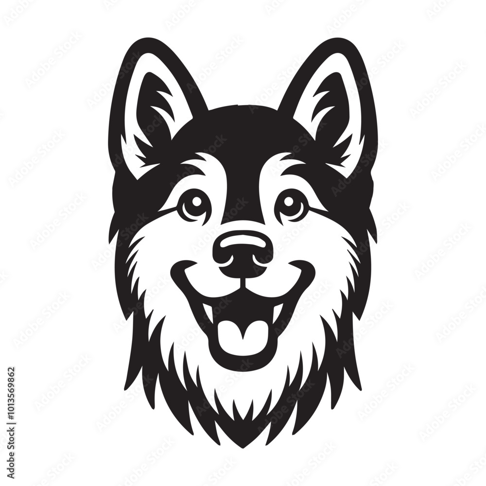 Obraz premium Norwegian Elkhound Dog Face Clipart Design - Dog Head Logo - Norwegian Elkhound Vector illustration in black and white 
