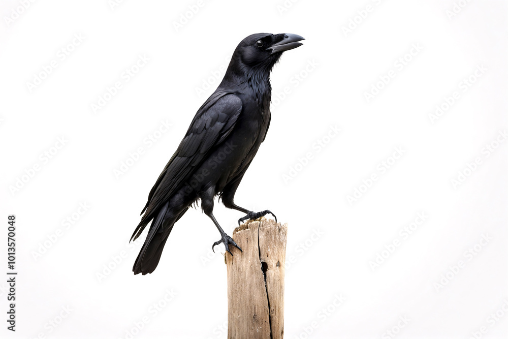 isolated crow on timber with white background. isolated crow on timber with white background.
