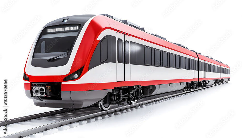 Modern HighSpeed Passenger Train on Tracks Isolated on White Background design Modern HighSpeed Passenger Train on Tracks Isolated on White Background design